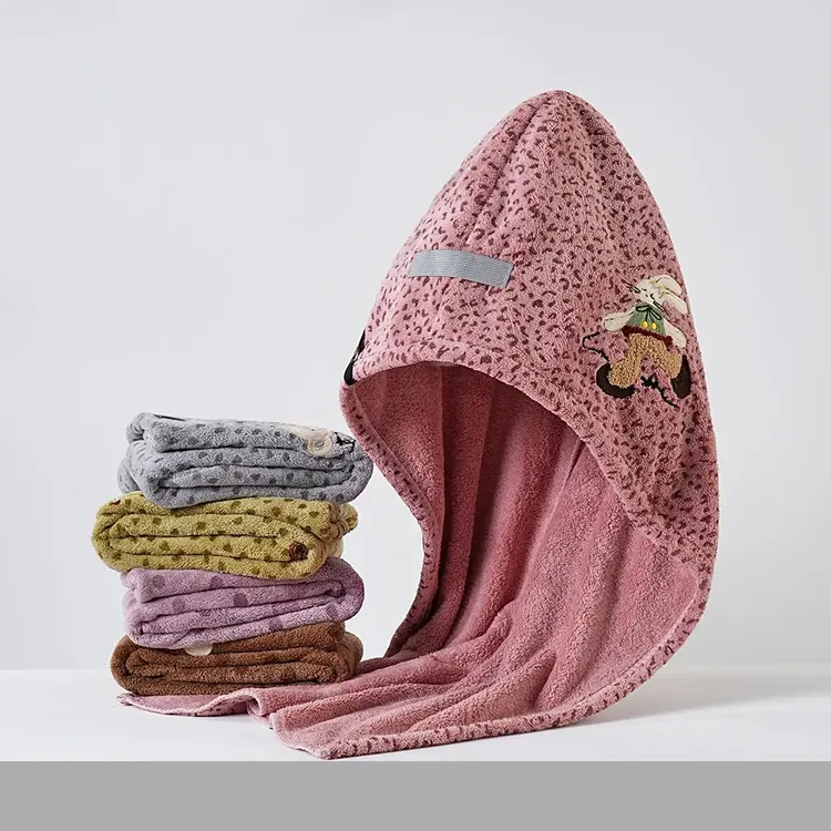 法式干发帽卡通刺绣加大宽尾绑带速干吸水（新工艺细丝压实面料）