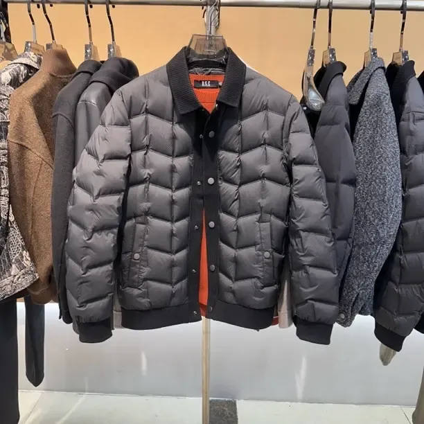 男士冬季翻领提花修身保暖防风高端轻奢休闲白鸭绒羽绒外套