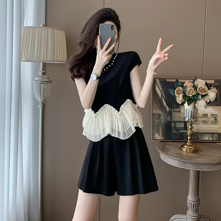 高级感小香风时尚套装女夏季法式漂亮小衫高腰阔腿短裤两件套气质