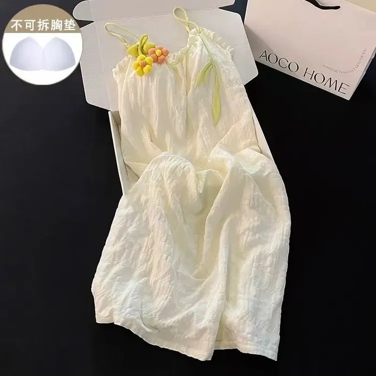 夏季甜美公主风吊带睡裙女新款云朵棉休闲带胸垫睡衣少女士家居服