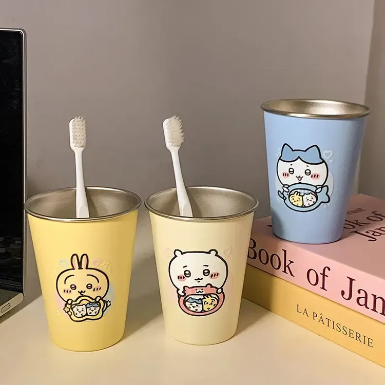 多巴胺chiikawa漱口杯家用可爱不锈钢高颜值情侣刷牙洗漱杯牙刷杯
