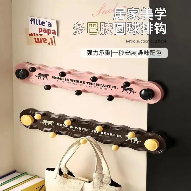 复古吸盘门后挂钩免打孔强力承重入户门后挂衣架一排式玄关挂衣钩