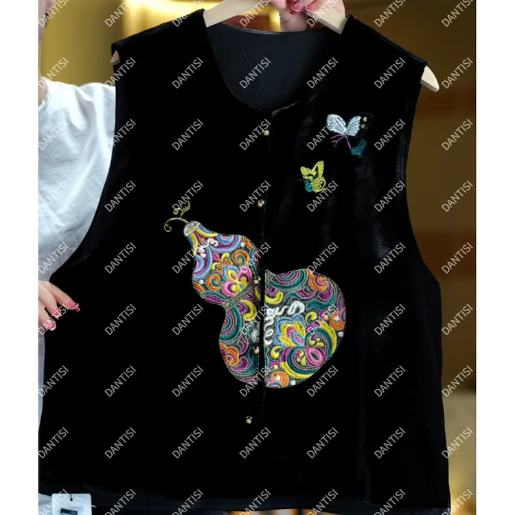 锦葫《非遗美学》T1730新中式复古葫芦刺绣马甲M-3XL