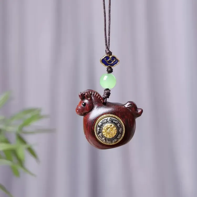 紫檀小马挂件时来运转