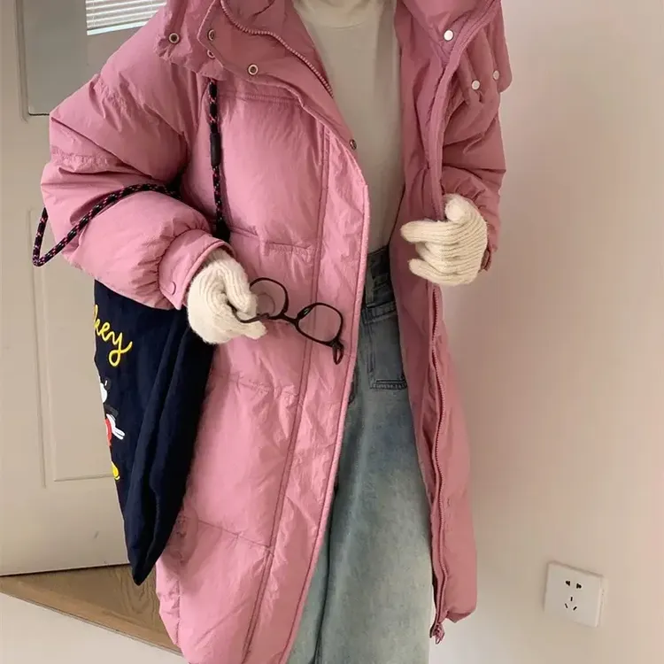 韩系宽松中长款M扣羽绒服