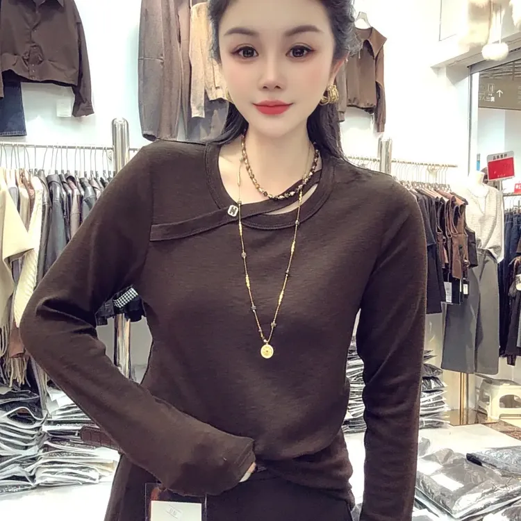 新款6813法式丹宁风常规休闲风女长袖T恤