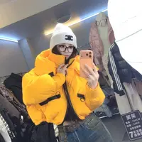 【C度笑笑力推】92001新品时尚小众设计感撞色连帽短款棉衣