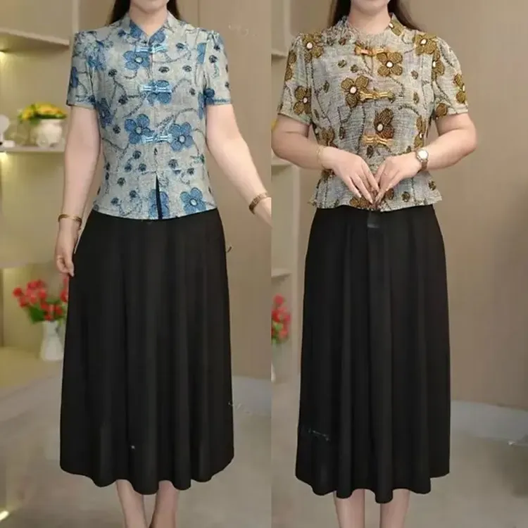 妈妈装轻奢新中式假两件连衣裙50岁高档中老年女宽松显瘦薄款裙子