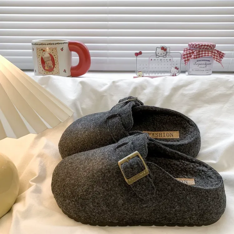 增高厚底勃肯鞋毛毛拖鞋女外穿2025秋冬新款加绒保暖包头半拖鞋女