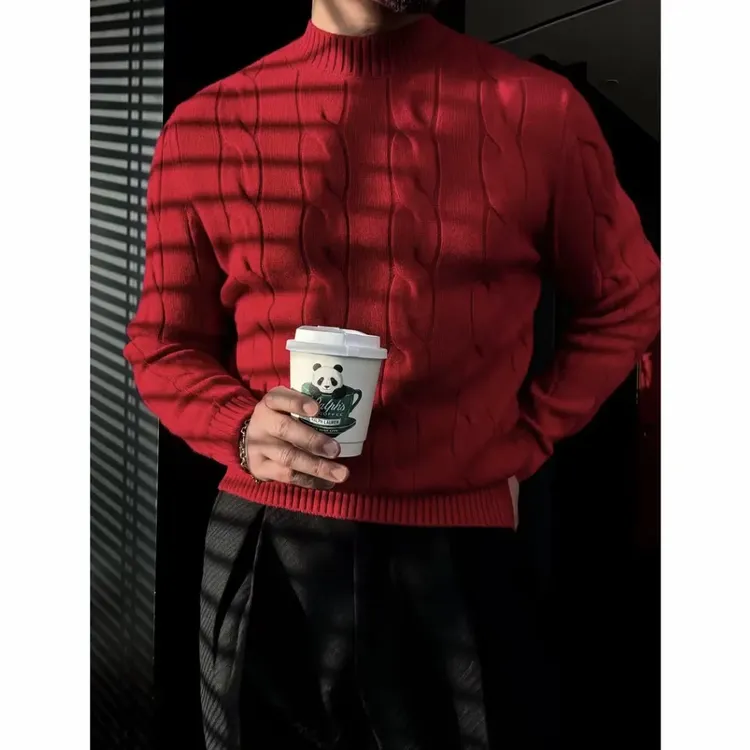 男士秋冬打底衫圆领大麻花针织衫百搭时尚