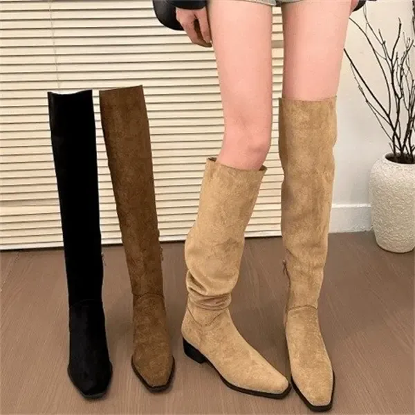 粗跟西部牛仔复古过膝长靴女鞋2025新款秋冬季堆堆靴长筒骑士靴子