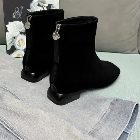 加宽加肥方头平跟软底简约短靴磨砂羊皮矮靴5137