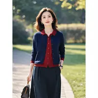 假两件韩系复古上衣2024年秋冬拼色女新品轻熟百搭显瘦减龄针织衫