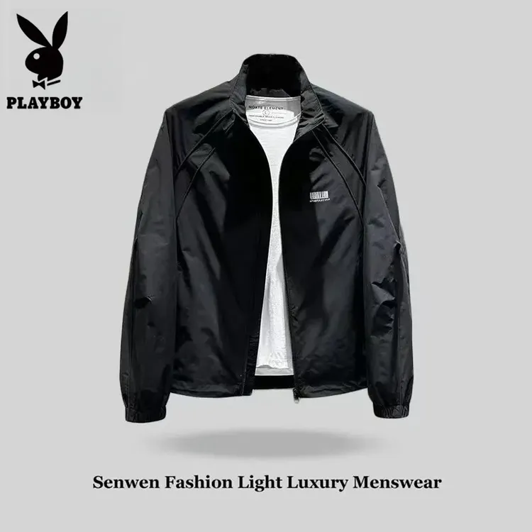 花花公子早秋休闲男士男装宽松时尚潮流百搭设计感立领夹克外套