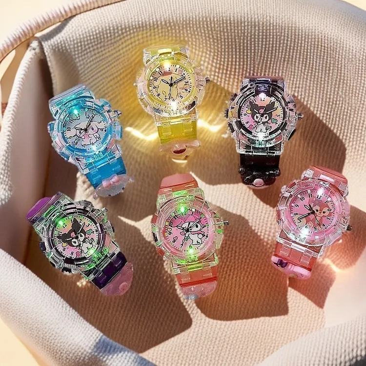 发光卡通儿童手表三丽鸥库洛米发光电子表女款中小学生数字夜光表