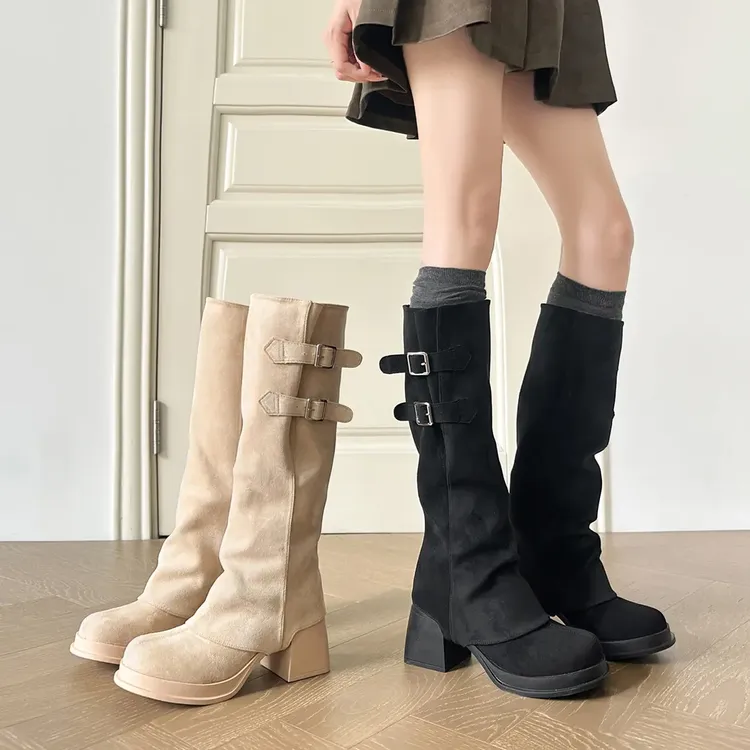 胖mm大筒围长筒靴女2025新款粗腿两穿裤管靴高筒骑士靴大码女靴子