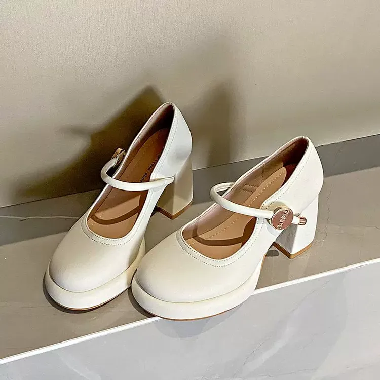 花婉婚鞋主婚纱鞋粗跟防水台小个子增高高跟鞋日常可穿玛丽珍鞋女