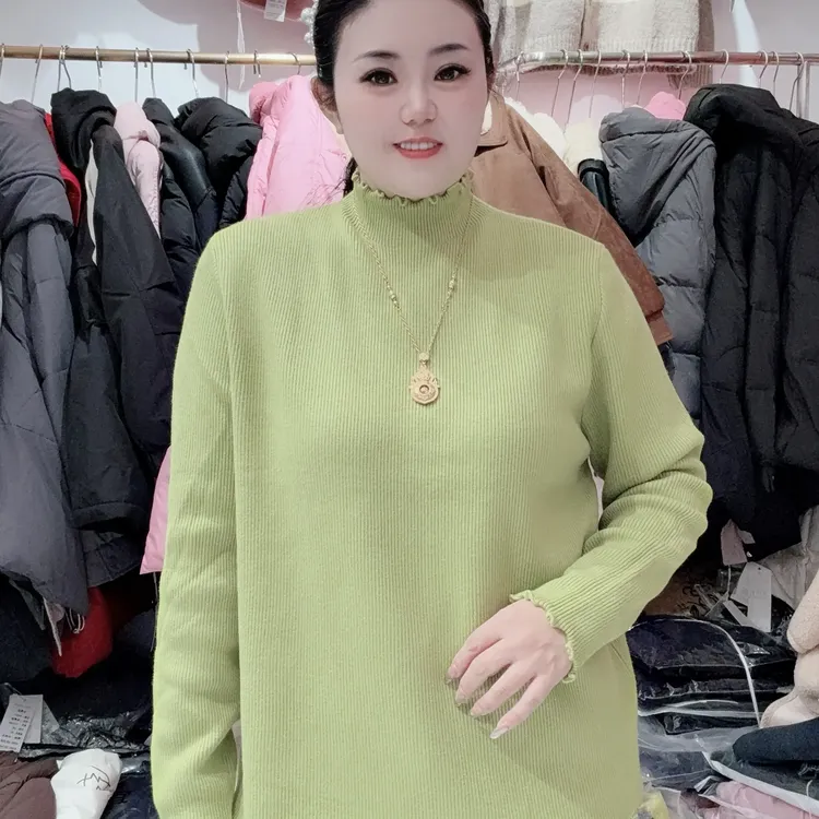 大码女装冬季加绒加厚木耳边胖mm显瘦高弹高品质糖果色毛衣女面料