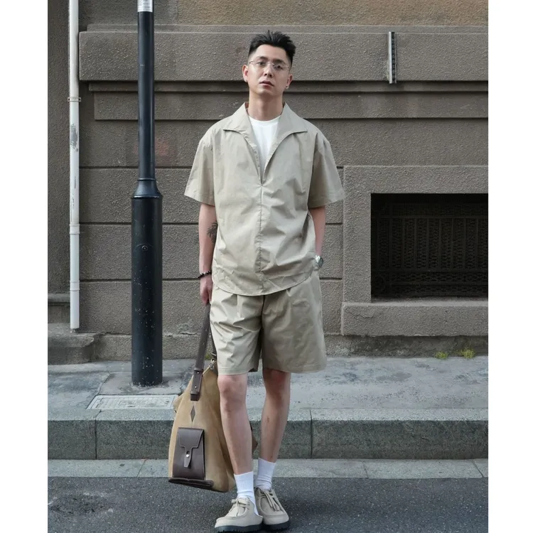 GP2 2025SS老钱风莱赛尔贵气松弛感夏男假两件短袖上衣+短裤套装