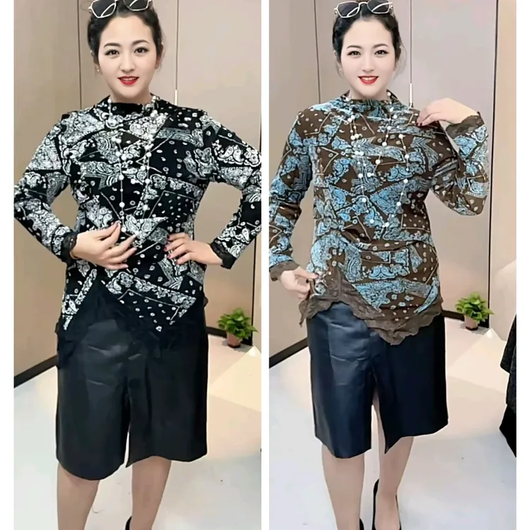 植绒腰果花网纱不规则长袖针织打底衫卫衣上衣