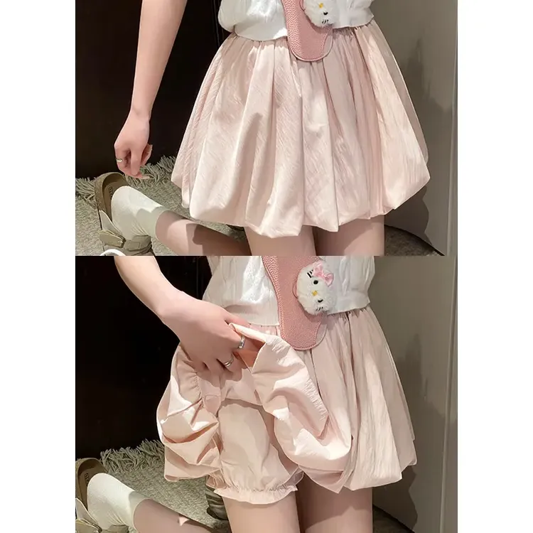 千朔蓬蓬花苞短裙女夏季韩系温柔a字甜美高腰百搭外穿短裙子