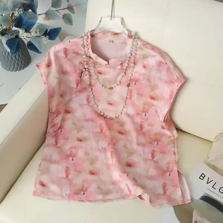 新中式短袖小衫女时尚夏季扎染休闲女士中国风上衣