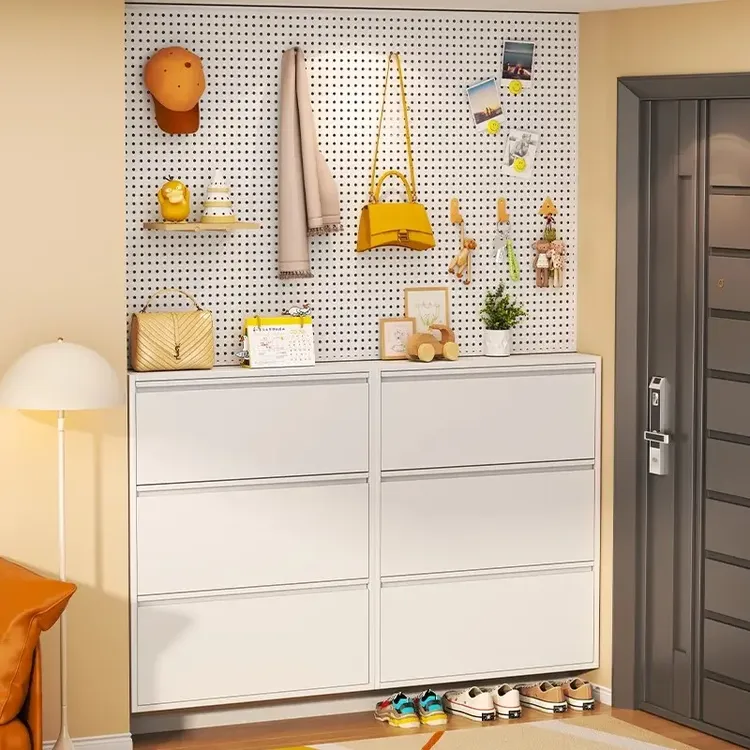 10.2cm超薄家用简约钢制翻斗鞋柜挂墙悬空小户型窄鞋架门口玄关柜