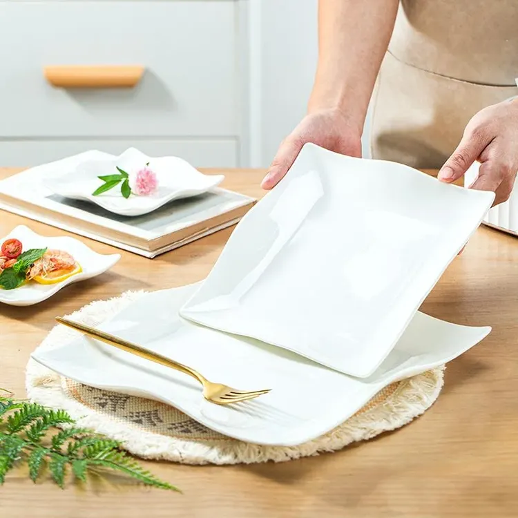 景德镇纯白骨瓷餐具正方形盘子家用菜盘蒸鱼盘创意四方西餐盘果盘