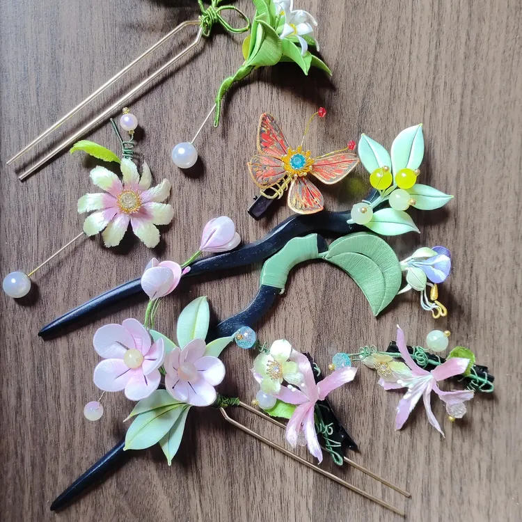 非遗绒花缠花手工饰品新中式古风汉服配饰百搭复原款国风古韵