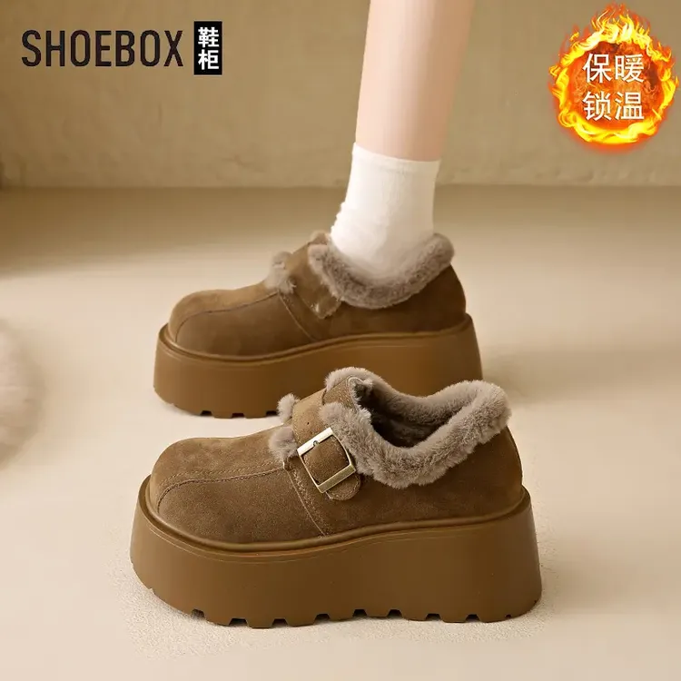 达芙妮集团旗下鞋柜冬季爆款棉鞋女厚底增高勃肯鞋加绒加厚保暖