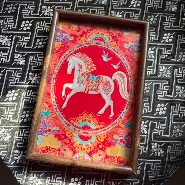 马上有钱托盘新年收纳托盘收拾托盘置物盘客厅桌面茶托盘木质