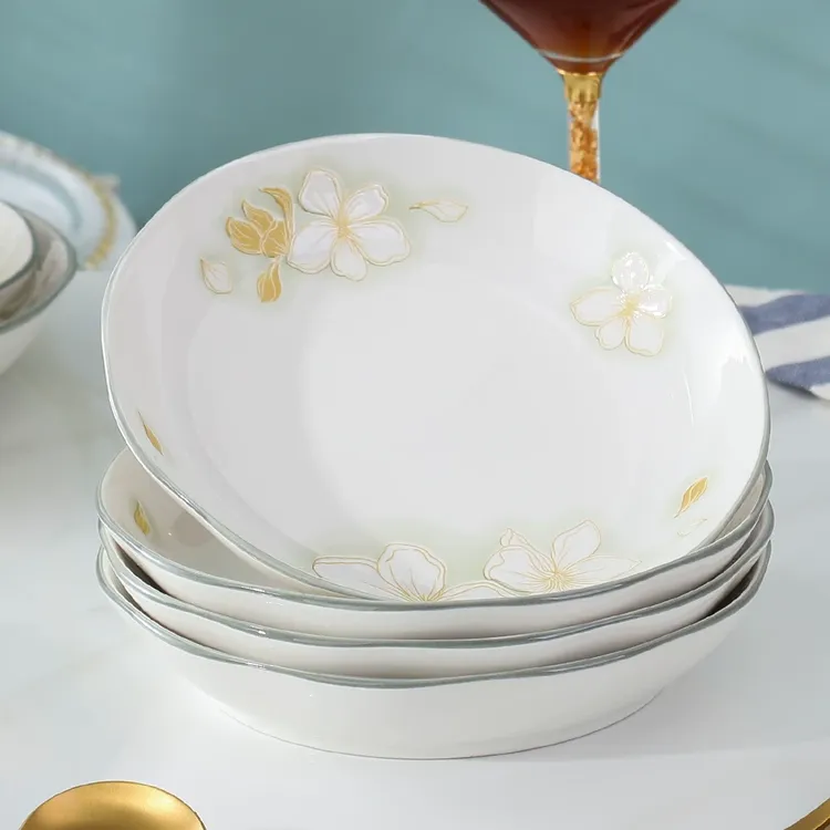 小清新4/6只陶瓷盘子菜盘家用2024新款深盘餐盘高级感釉下彩餐具