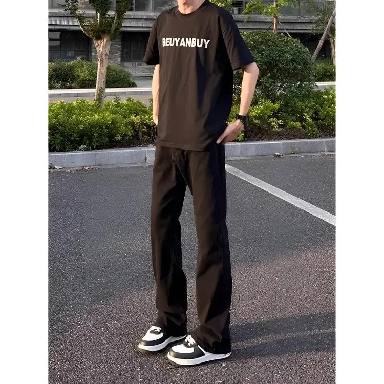 美式高街微喇牛仔裤男款夏季潮牌痞帅vibe裤子修身显瘦窄版直筒裤