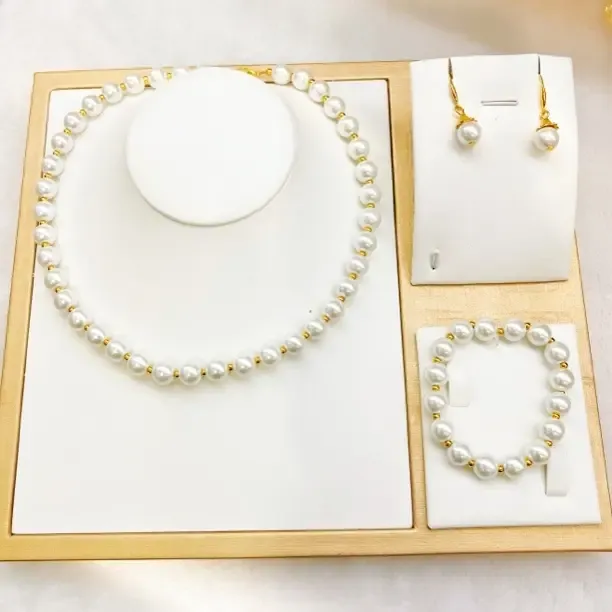 合金仿珍珠项链 合金项链时尚颈饰颈链白色珍珠款三件套项链6666