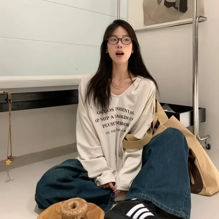 秋新款韩系百搭ins抽绳字母女装帽衫休闲穿搭纯欲大7出游服装女