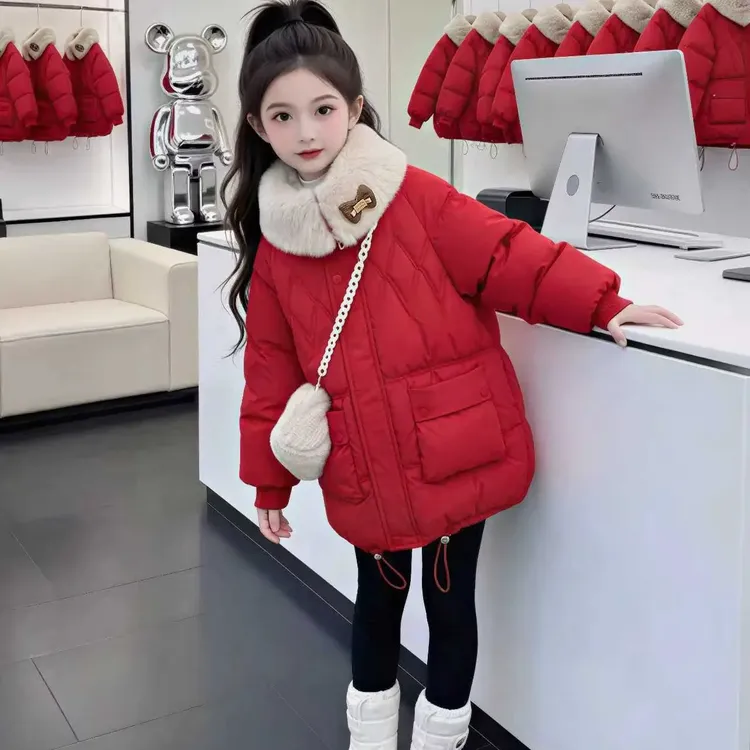 女童冬季棉服3 - 13岁加棉加厚毛毛翻领棉衣120 - 170（价格已开）
