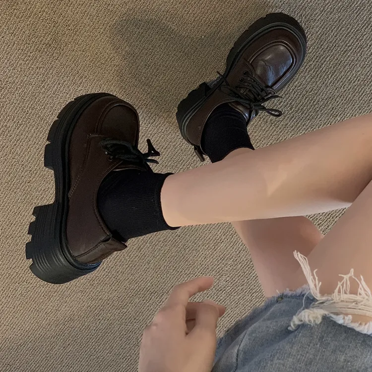 贾不假小皮鞋女2025年秋冬新款乐福鞋复古英伦风厚底增高休闲单鞋