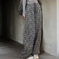 复古印花休闲裤女夏季新款松紧腰显瘦气质时髦洋气百搭直筒阔腿裤