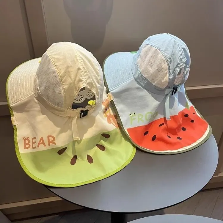 儿童夏季遮阳帽大檐女童网防晒披肩帽男宝宝沙滩渔夫帽太阳帽户外