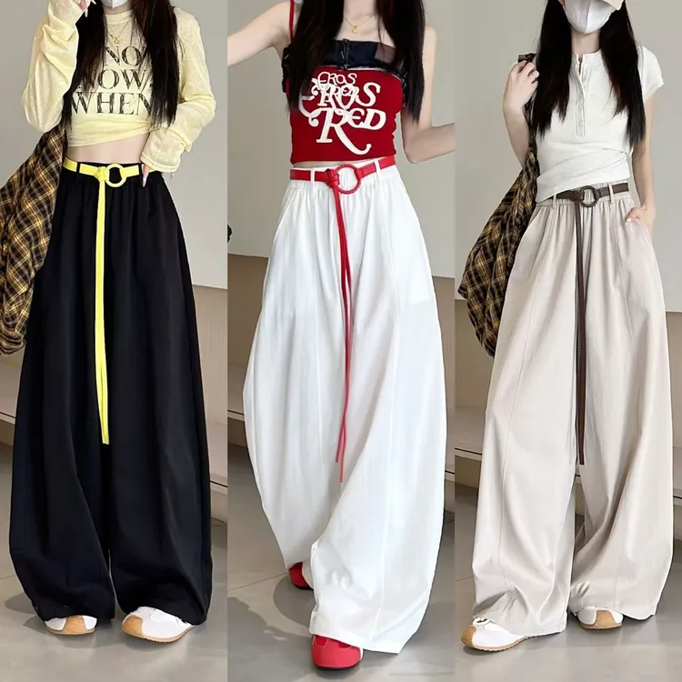 韩系速干弯刀裤女夏季2025新款高腰休闲宽松显瘦运动阔腿镰刀裤子