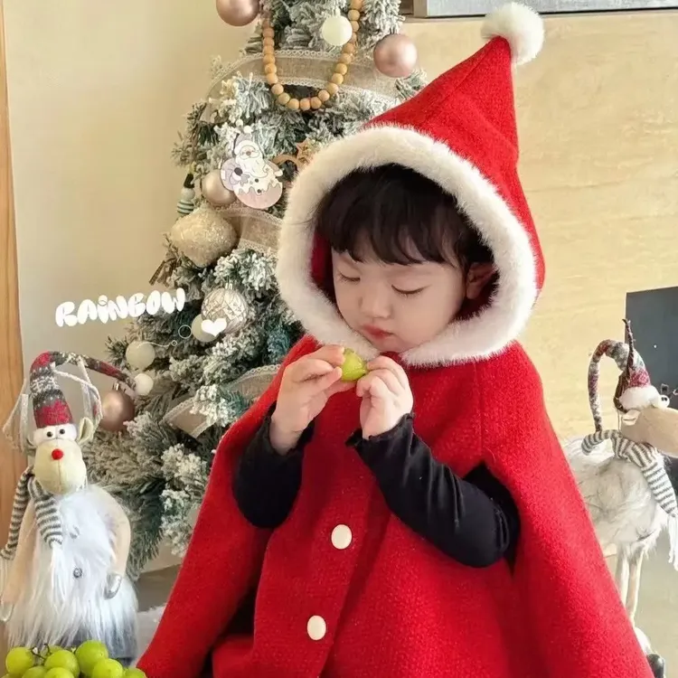 婴儿加绒防风连帽披风秋冬外出披肩中国风