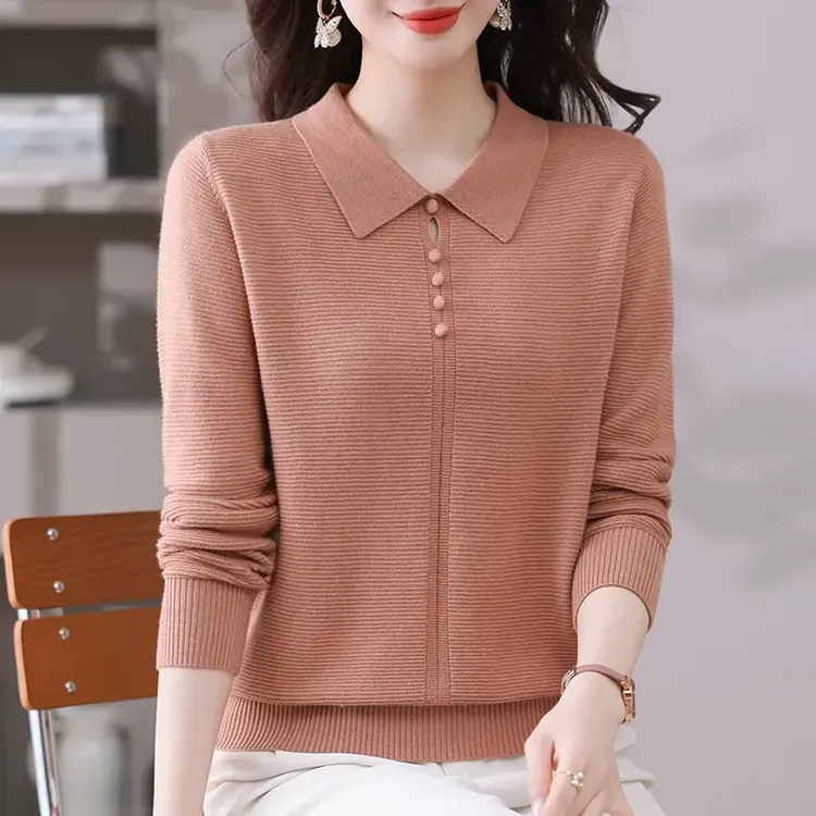 2025秋冬新款长袖翻领针织衫宽松显瘦羊毛衫内搭毛衣套打底上衣