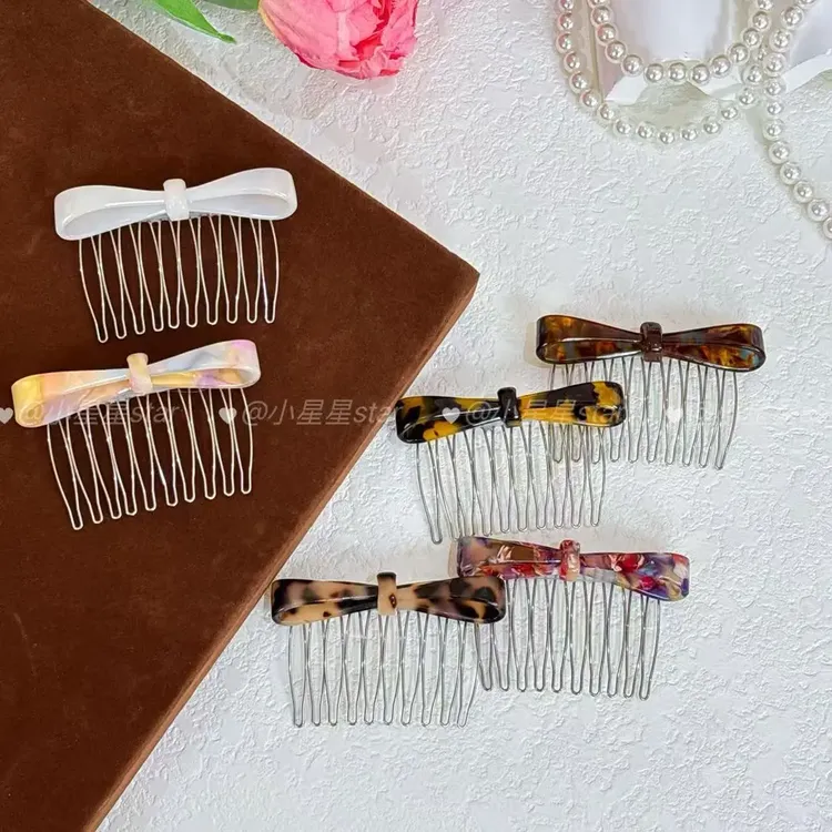 蝴蝶结发梳倒插醋酸日系甜美网红新款防滑洋气碎发侧刘海夹百搭