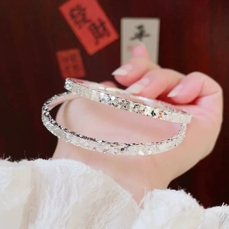 磁铁手镯 碎冰冰银手镯足银实心足银手镯女碎银子银手镯闺蜜女友