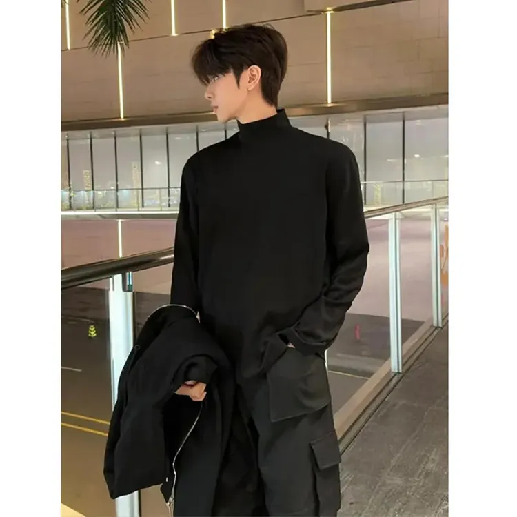 黑色半高领德绒打底衫男秋冬季cleanfit修身长袖t恤保暖内搭卫衣