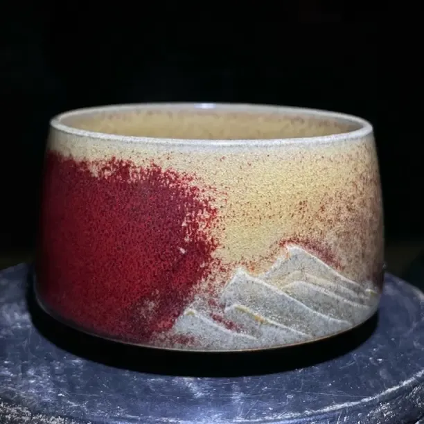 宗和堂｜自然窑变红釉山水刻山杯100cc24号