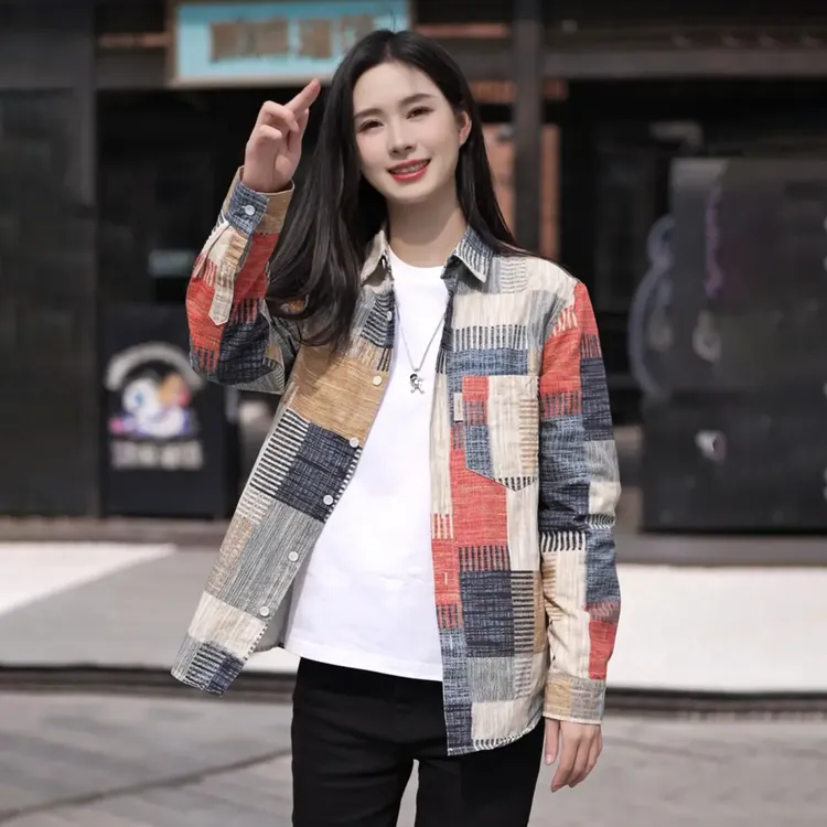 纯棉日系时尚印花长袖衬衫男士潮流文艺休闲宽松上衣男装休闲衬衫