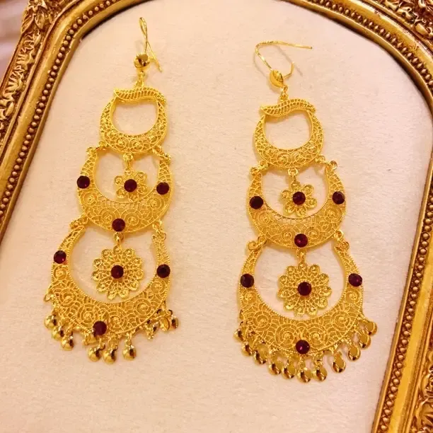 铜合金耳饰 蓝色欧美风甜美风金色民族风耳环珠宝手工饰品耳钩