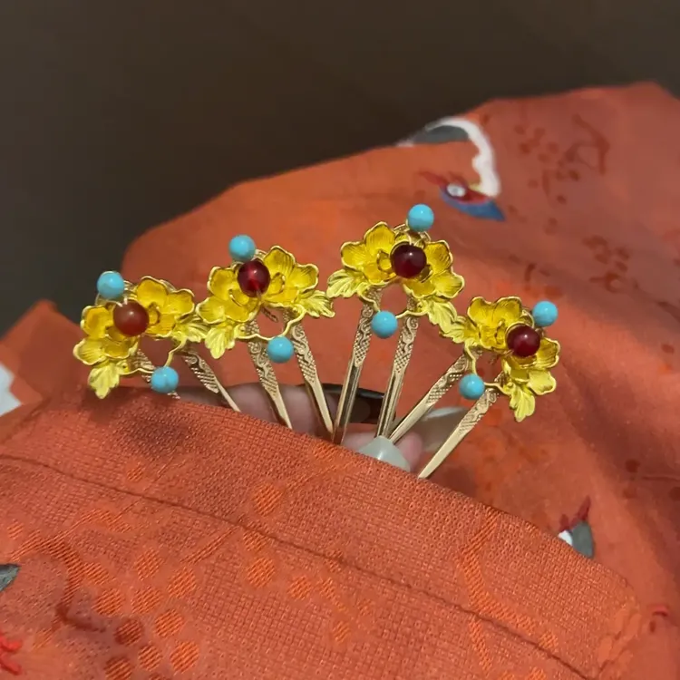 小点点牡丹发簪古风汉服配饰发钗发饰妆造