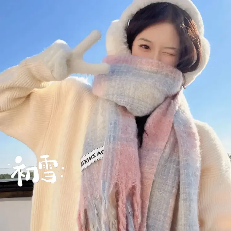 高品质~巨仙！秋冬氛围感甜美格子围巾美拉德女保暖搭子车载用品